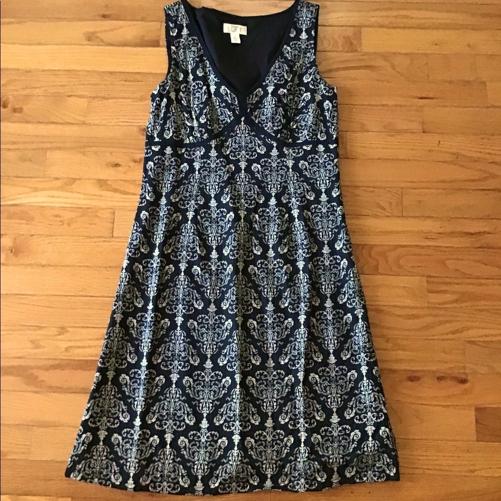 NEW LOFT A-LINE COTTON SLEEVELESS VNECK BOHEMIAN CASUAL DRESS BLACK & WHITE 6